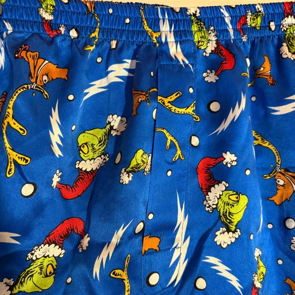 Dr Seuss Brand Grinch Reindeer‎ Christmas Pajama Sleep Shorts Boxers Mens L Silk